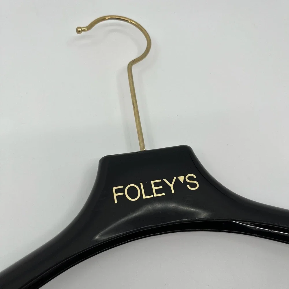 Vtg Foleys Showroom Display Clothes Hanger Black Plastic Gold Hook 17 Retail USA